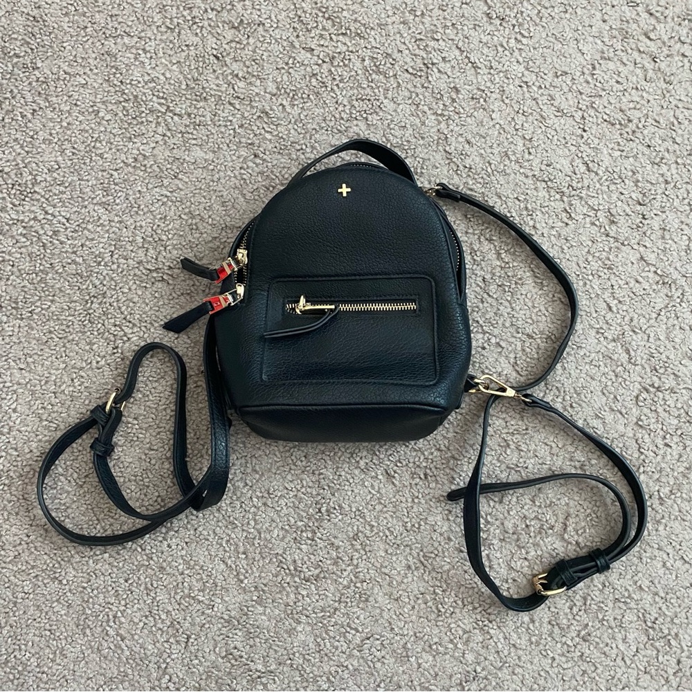 Black Faux Leather Mini Backpack